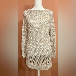 GAP Women’s Lg Loose/Open-knit Pullover Long Sweater heathered gray & cream NWOT